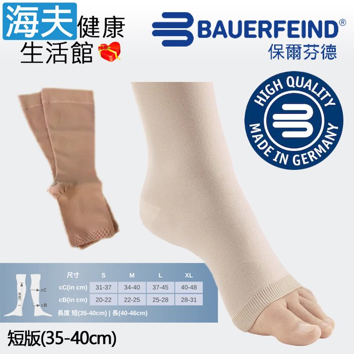 【海夫健康生活館】Bauerfeind 保爾芬德 德國原裝 VenoTrain Pure 基礎款彈力襪 男女通用款-膚色開趾短版(S-XL)
